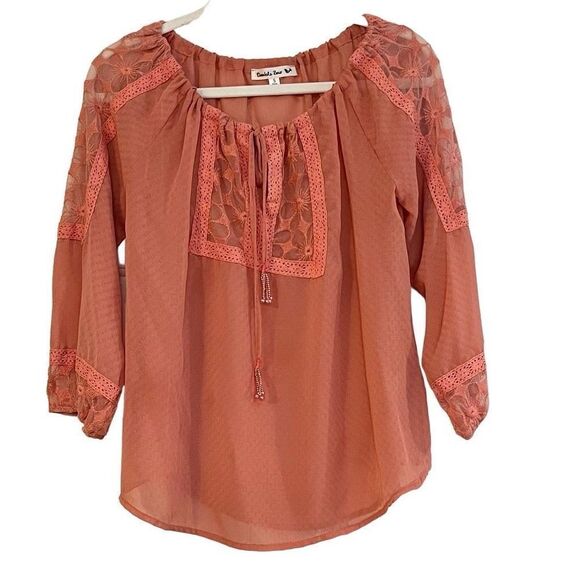 Double Zero Floral Pink Lace Boho Blouse Small - Picture 1 of 11